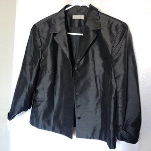 NWT Kate Hill Jacket Blazer Black Lined Satin Button Front Sz
